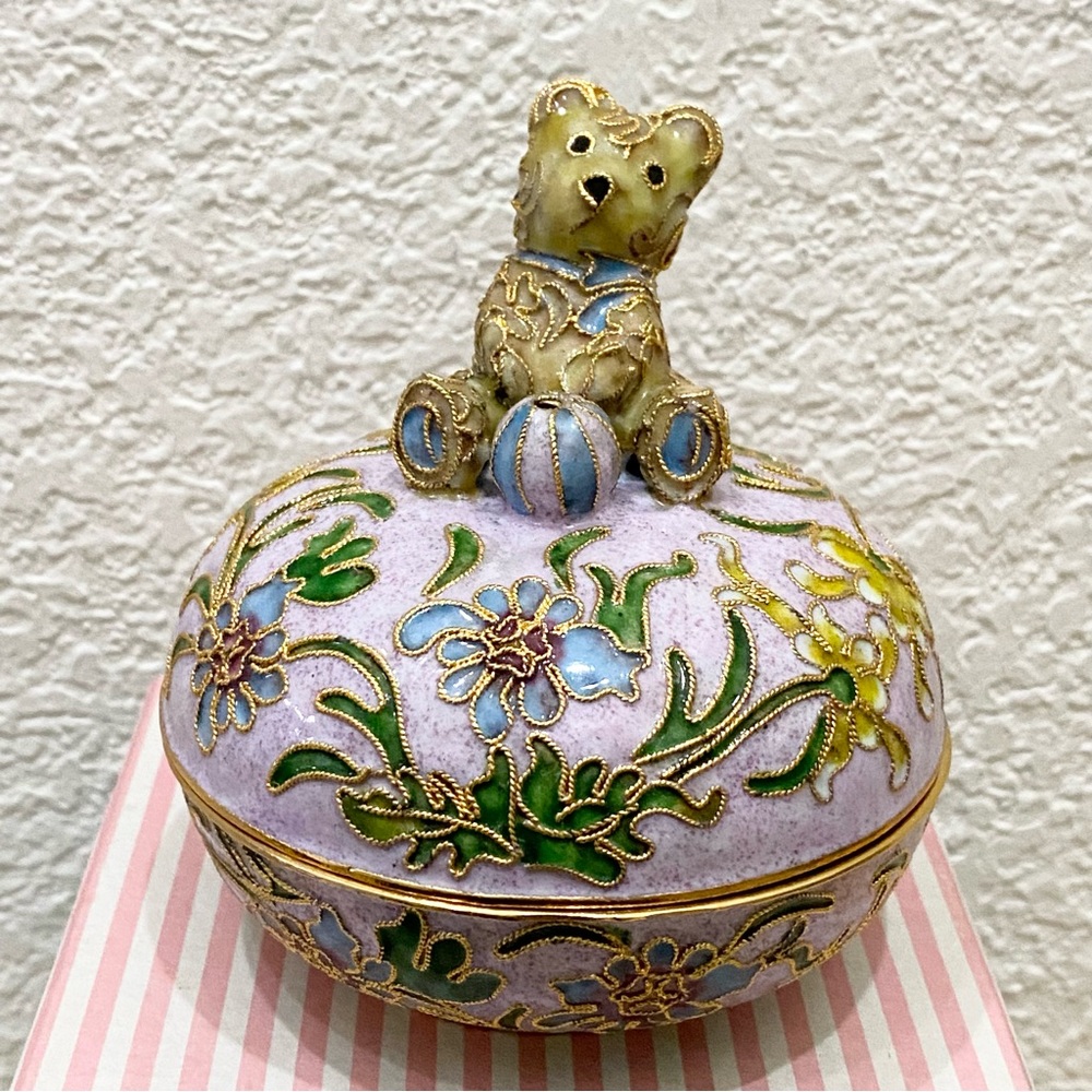 Vintage NYCO Nikki Yassaman Pink Bear Trinket Box Faberge Enameled Art Figurine